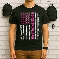In October We Wear Ribbon Flag Breast Cancer T-Shirt thumb 6