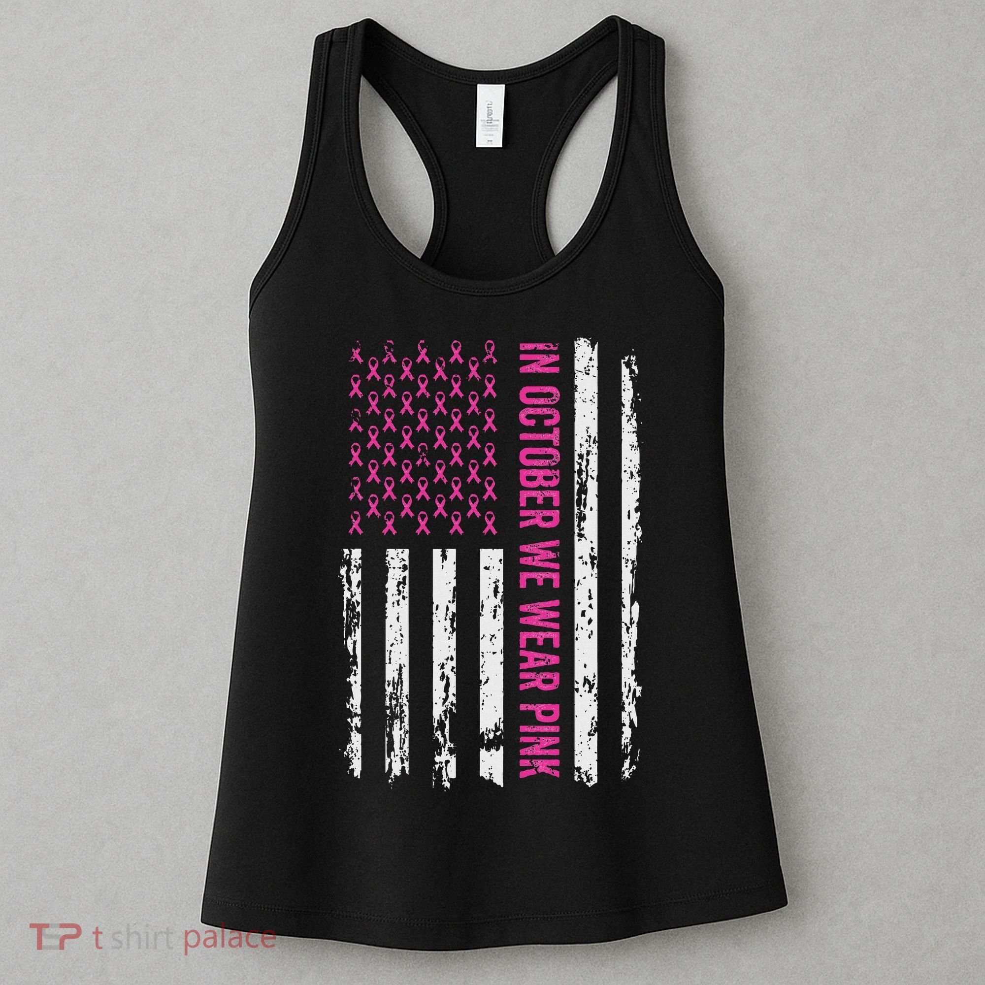 In October We Wear Ribbon Flag Breast Cancer Women's Tank Top
