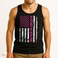 In October We Wear Ribbon Flag Breast Cancer Tank Top thumb 3