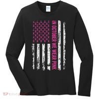 In October We Wear Ribbon Flag Breast Cancer Women's Long Sleeve Shirt thumb 0