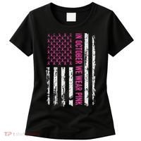 In October We Wear Ribbon Flag Breast Cancer Women's T-Shirt thumb 0