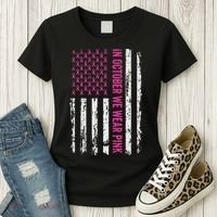 In October We Wear Ribbon Flag Breast Cancer Women's T-Shirt thumb 3