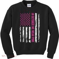 In October We Wear Ribbon Flag Breast Cancer Kids Sweatshirt thumb 0
