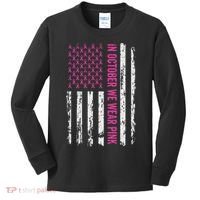 In October We Wear Ribbon Flag Breast Cancer Kids Long Sleeve Shirt thumb 0