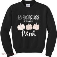 In October We Wear Pink Pumpkin Breast Cancer Kids Sweatshirt thumb 0