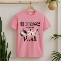 In October We Wear Pink Pumpkin Breast Cancer T-Shirt thumb 2