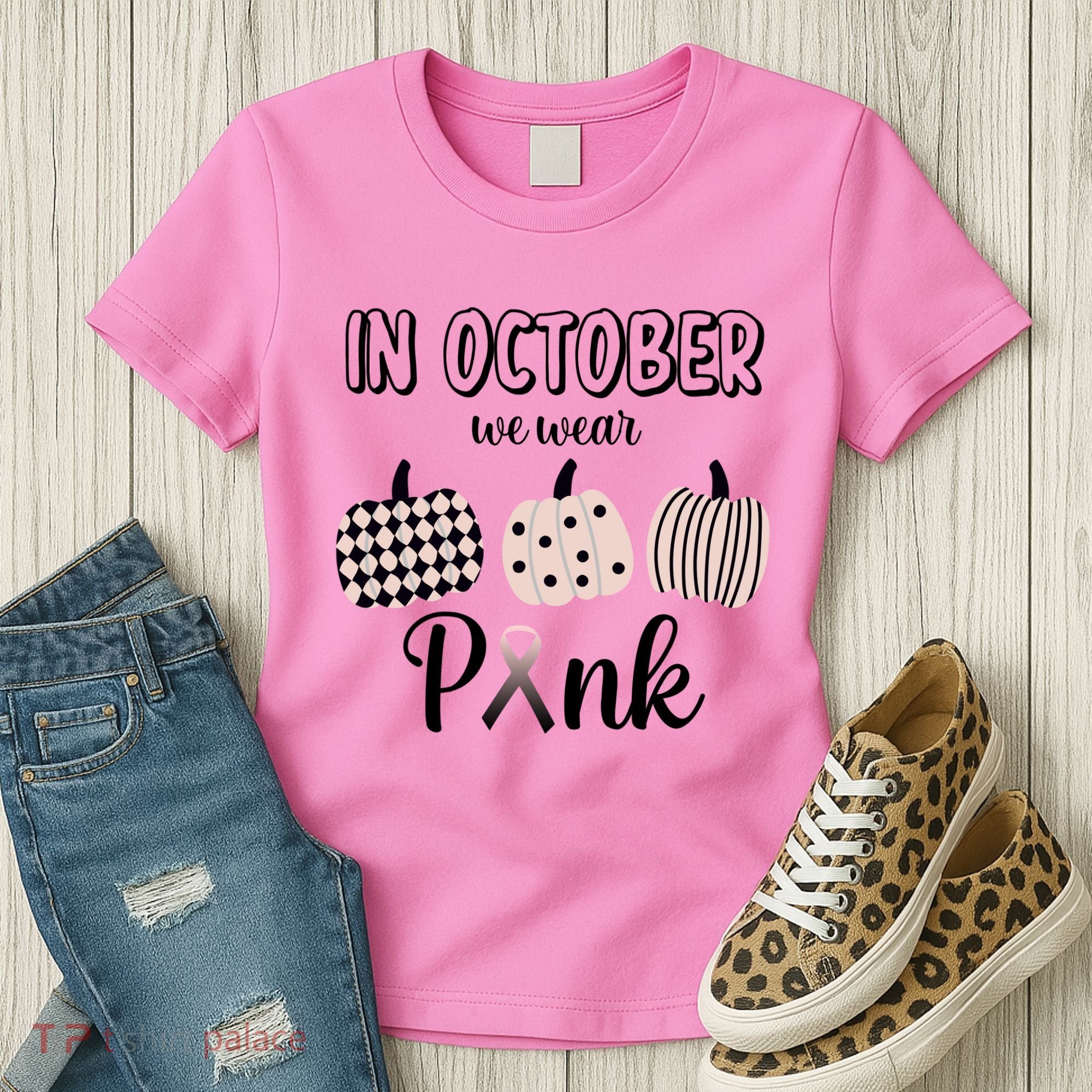 In October We Wear Pink Pumpkin Breast Cancer Women's T-Shirt