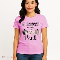In October We Wear Pink Pumpkin Breast Cancer Women's T-Shirt thumb 4