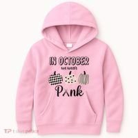 In October We Wear Pink Pumpkin Breast Cancer Kids Hoodie thumb 0