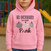In October We Wear Pink Pumpkin Breast Cancer Kids Hoodie thumb 2