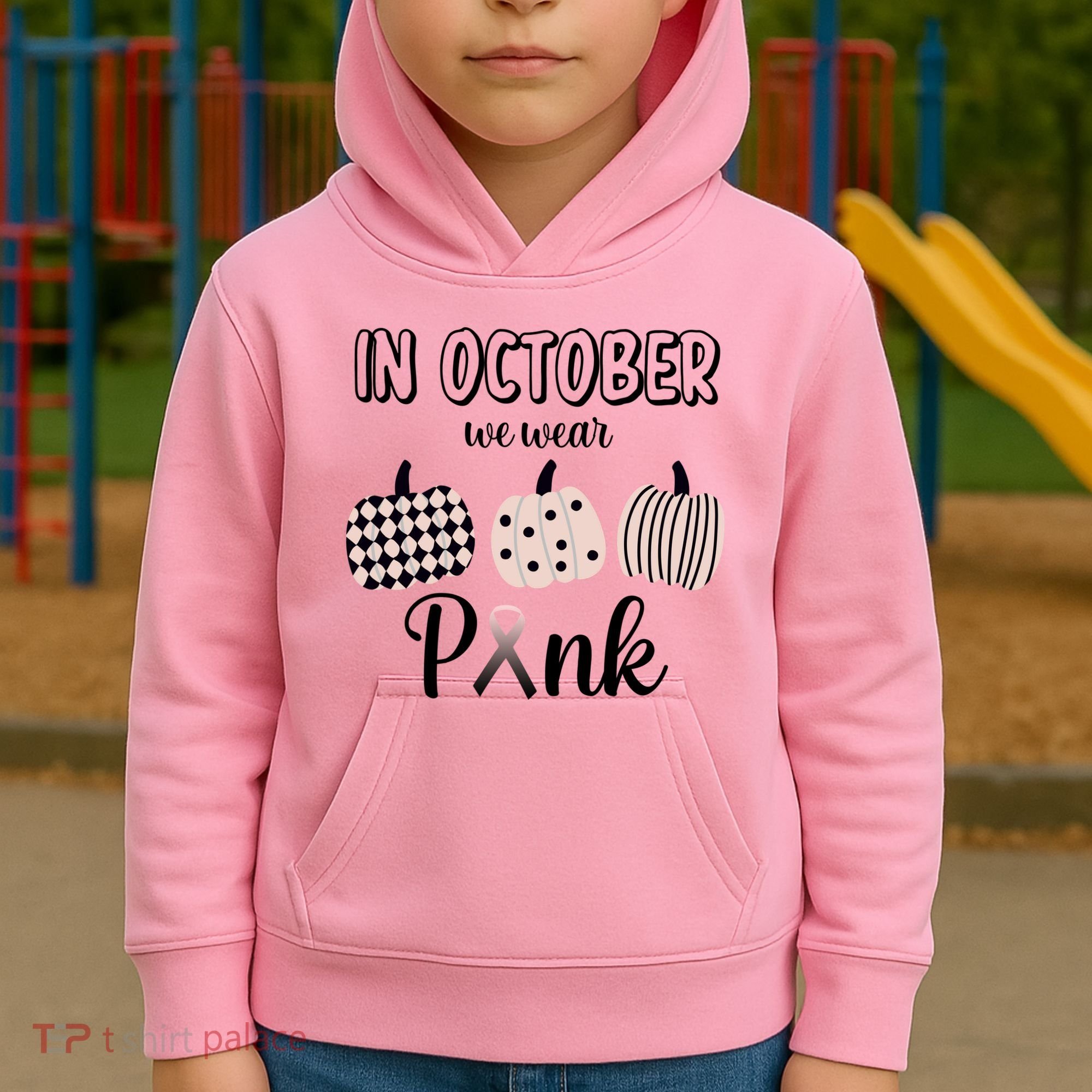 In October We Wear Pink Pumpkin Breast Cancer Kids Hoodie
