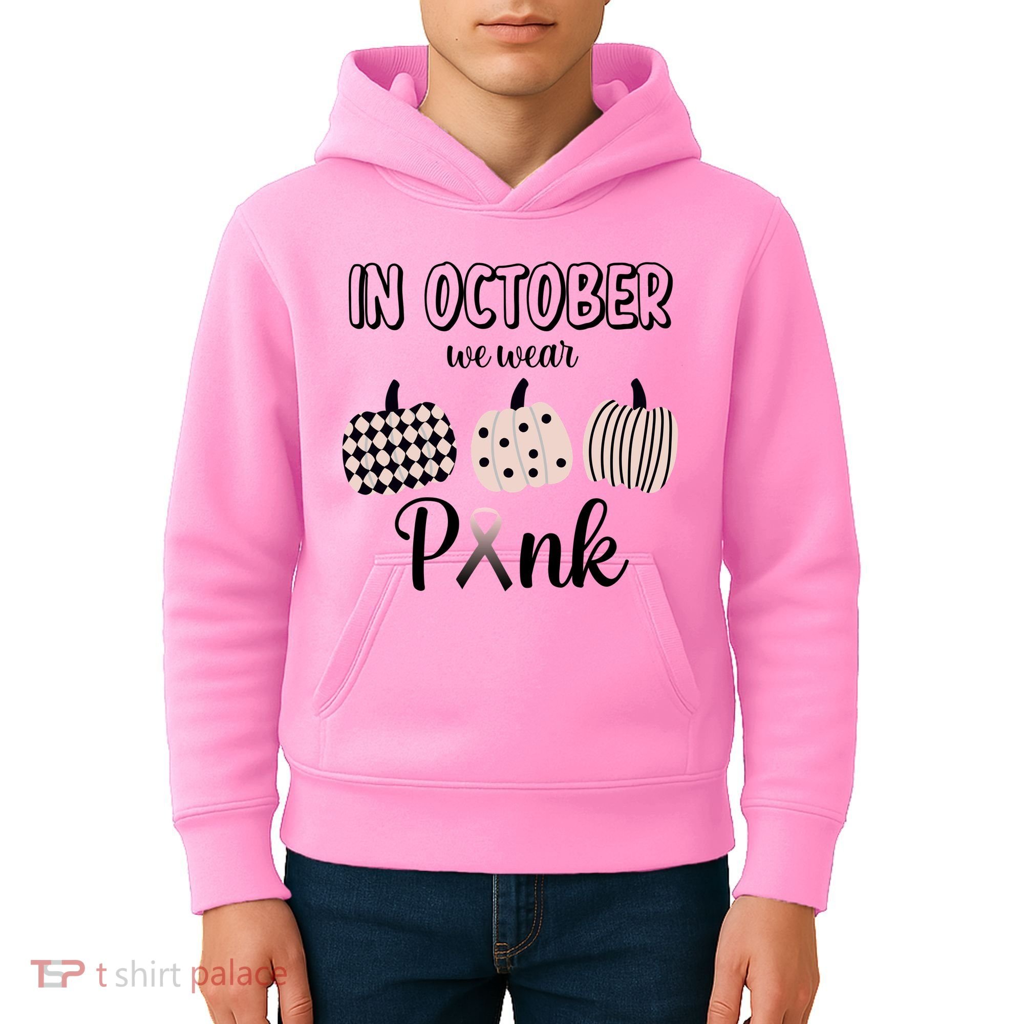 In October We Wear Pink Pumpkin Breast Cancer Kids Hoodie