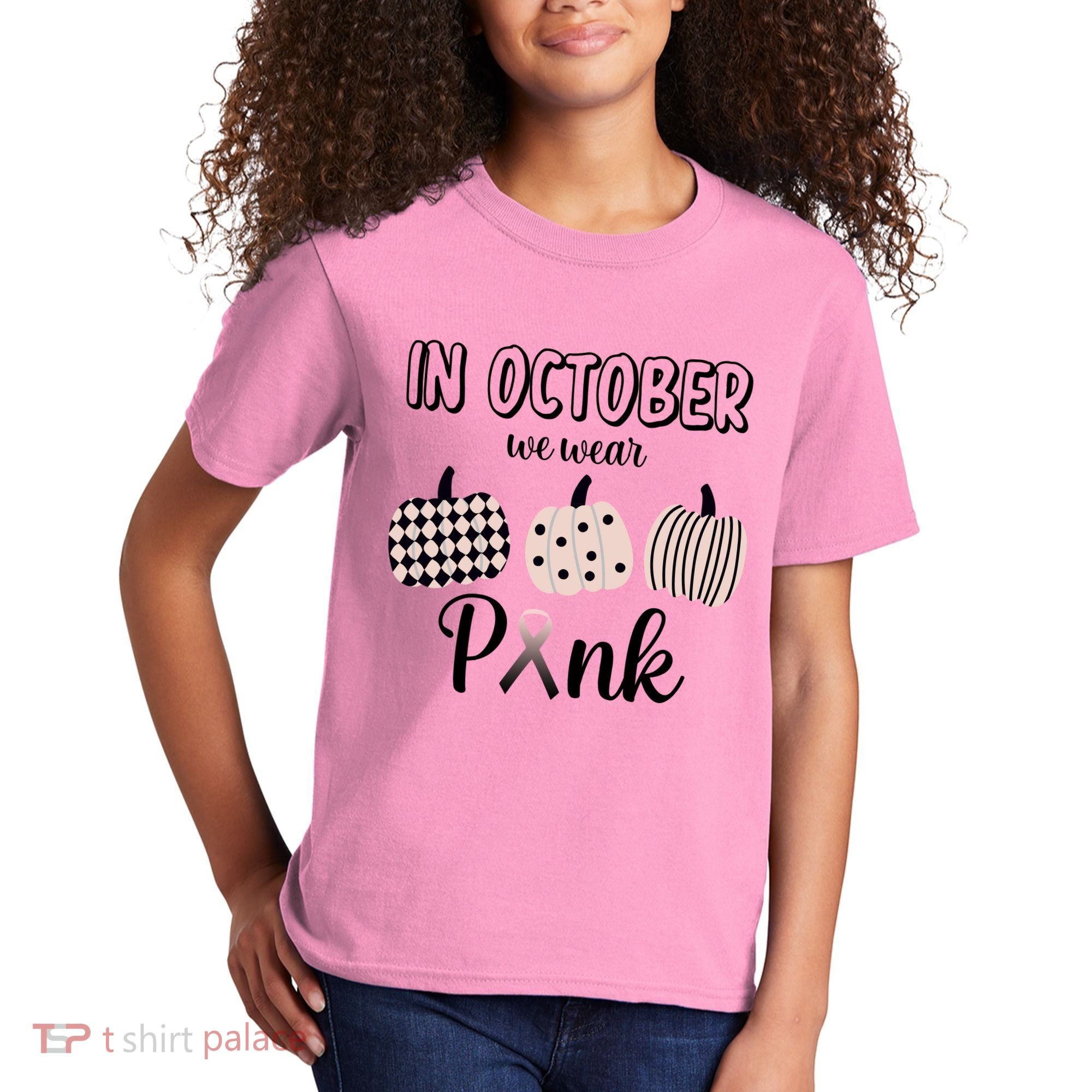 In October We Wear Pink Pumpkin Breast Cancer Kids T-Shirt