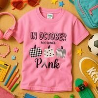 In October We Wear Pink Pumpkin Breast Cancer Kids T-Shirt thumb 3