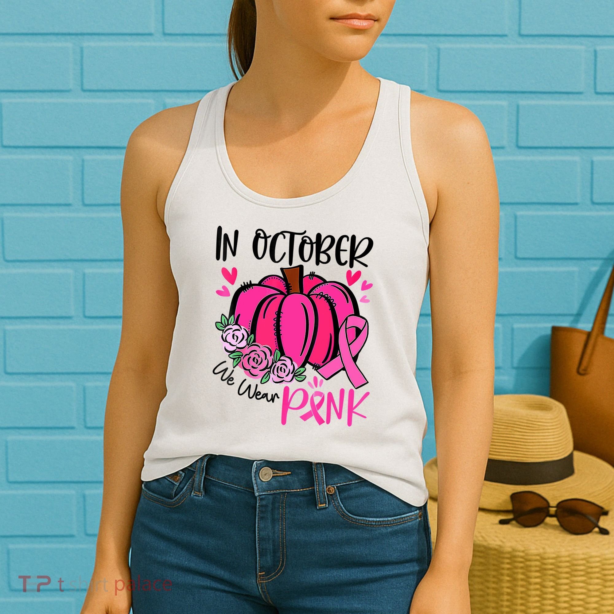 In October We Wear Pink Pumpkin Funny Breast Cancer Women's Tank Top