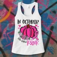 In October We Wear Pink Pumpkin Funny Breast Cancer Women's Tank Top thumb 3