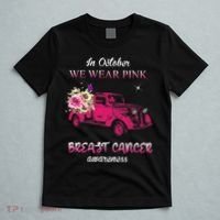 In October We Wear Pink Ribbon Pink Truck Breast Cancer T-Shirt thumb 5