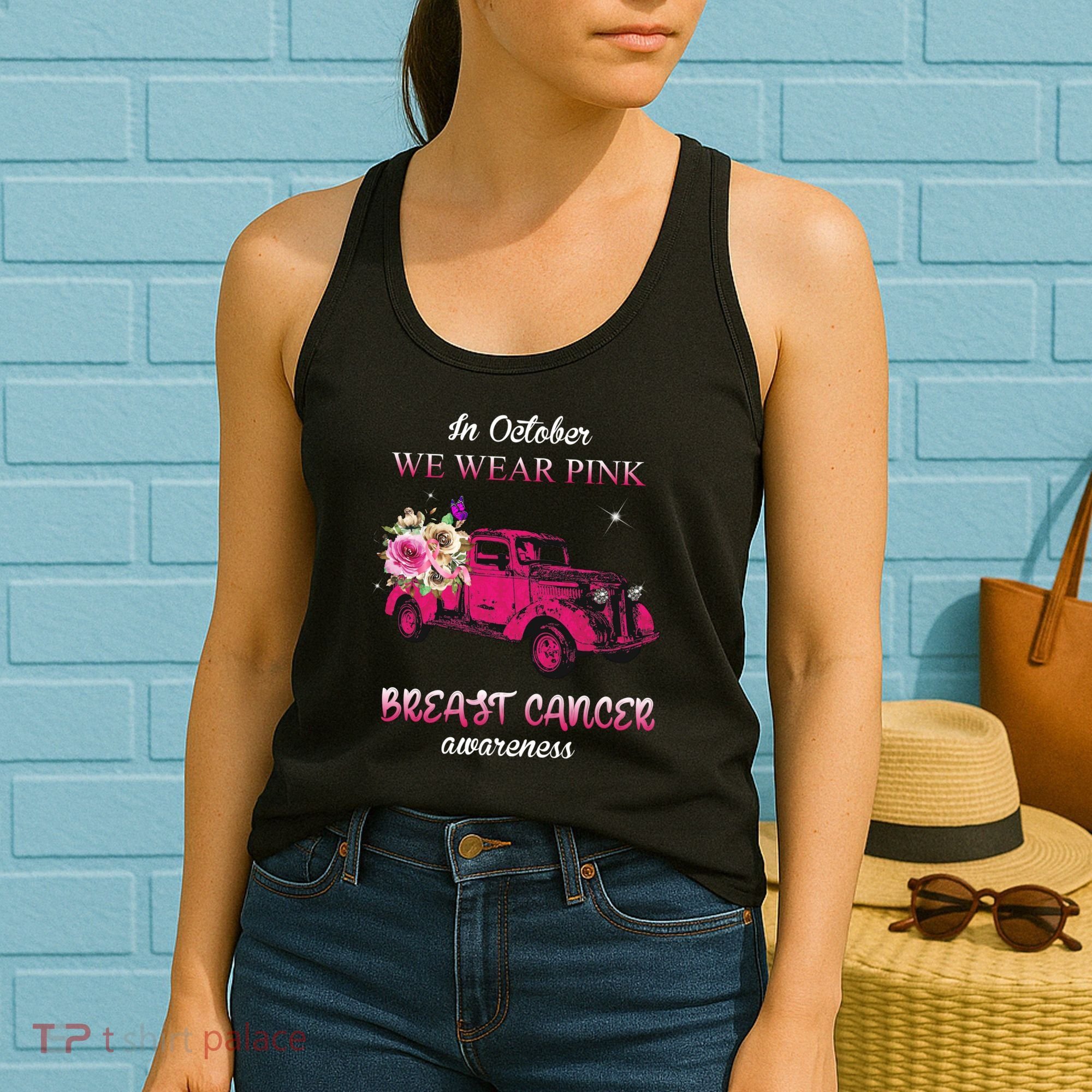 In October We Wear Pink Ribbon Pink Truck Breast Cancer Women's Tank Top