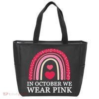 In October We Wear Pink Breast Cancer Rainbow Tote Bag thumb 0