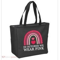 In October We Wear Pink Breast Cancer Rainbow Tote Bag thumb 2