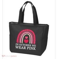 In October We Wear Pink Breast Cancer Rainbow Tote Bag thumb 3