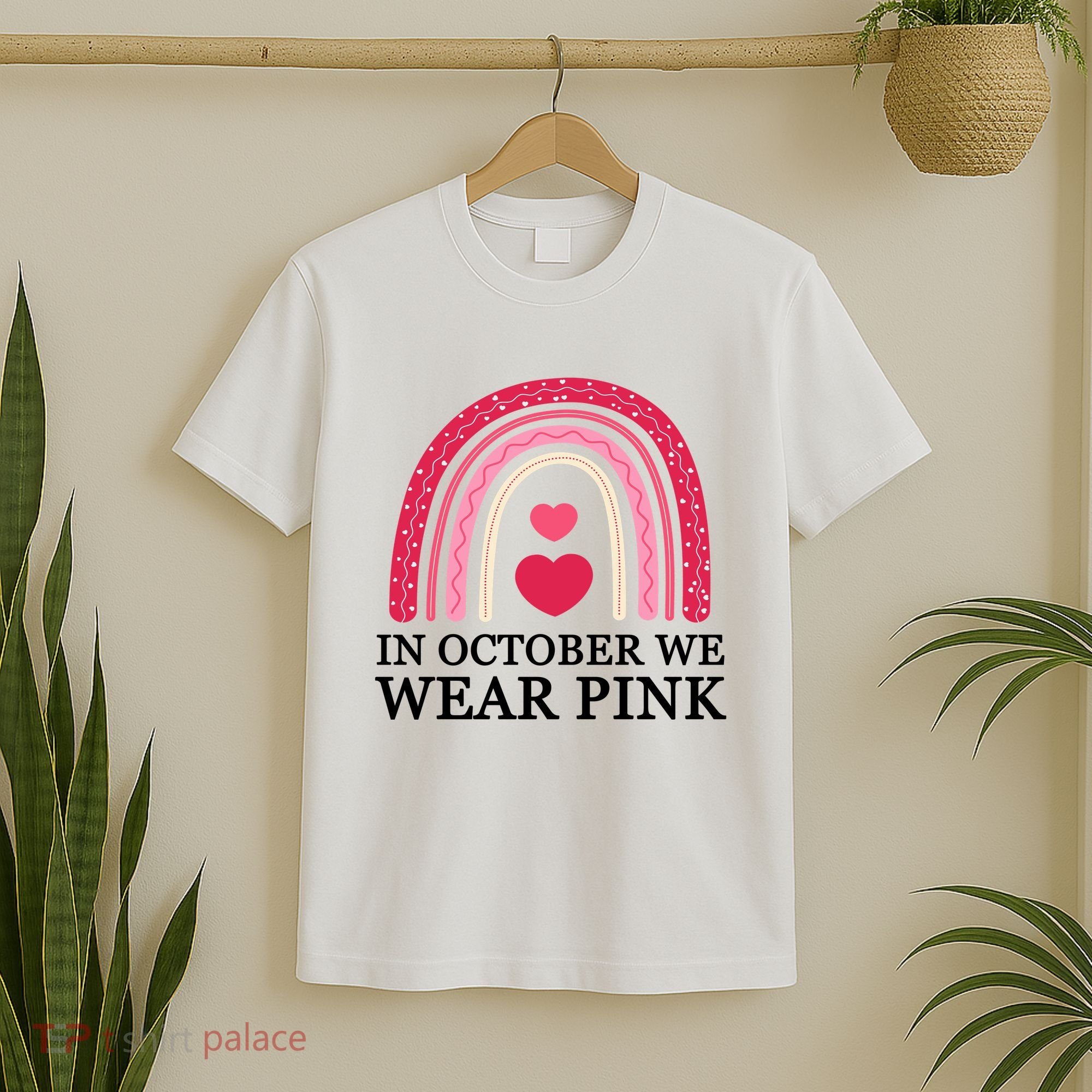 In October We Wear Pink Breast Cancer Rainbow T-Shirt