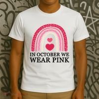 In October We Wear Pink Breast Cancer Rainbow T-Shirt thumb 3
