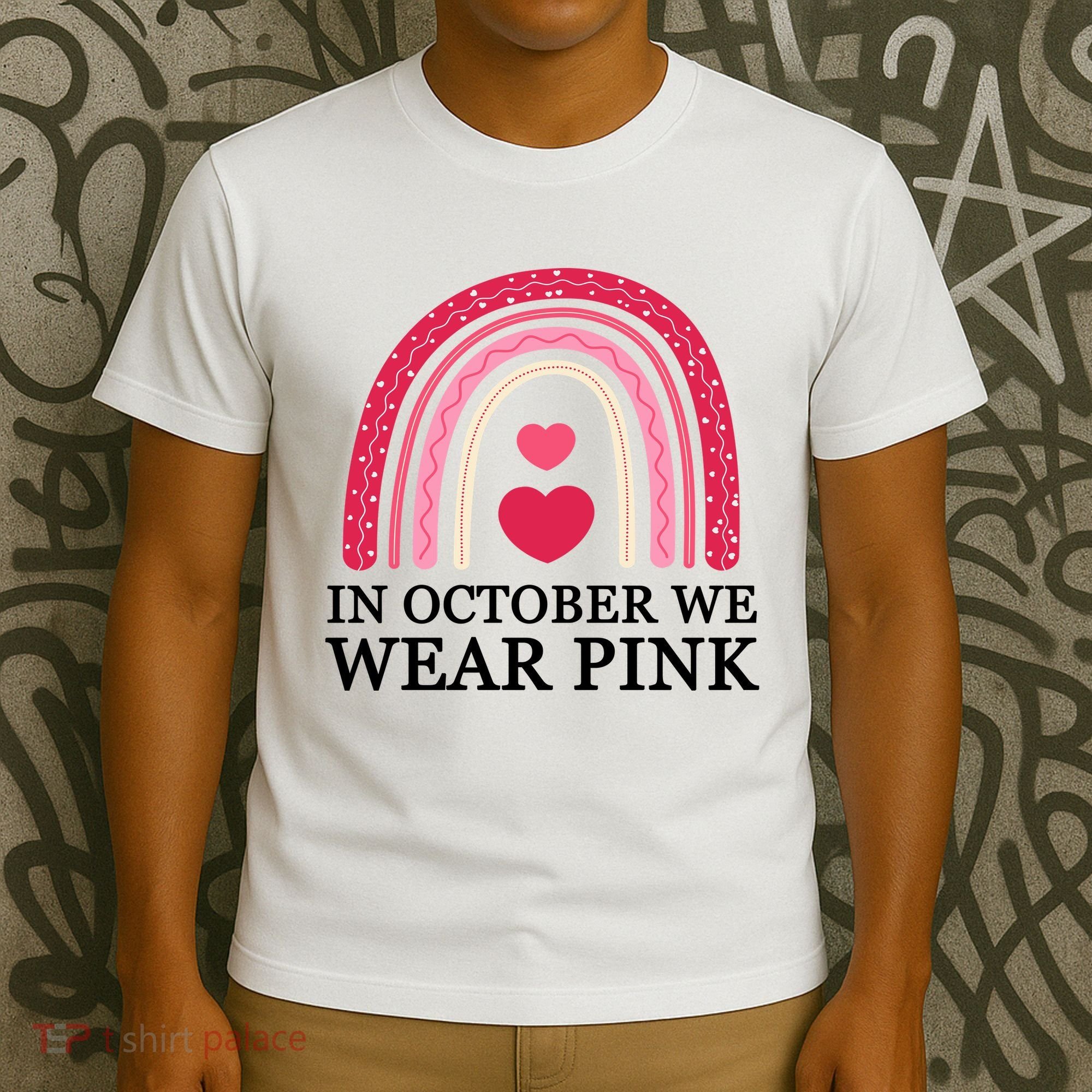 In October We Wear Pink Breast Cancer Rainbow T-Shirt
