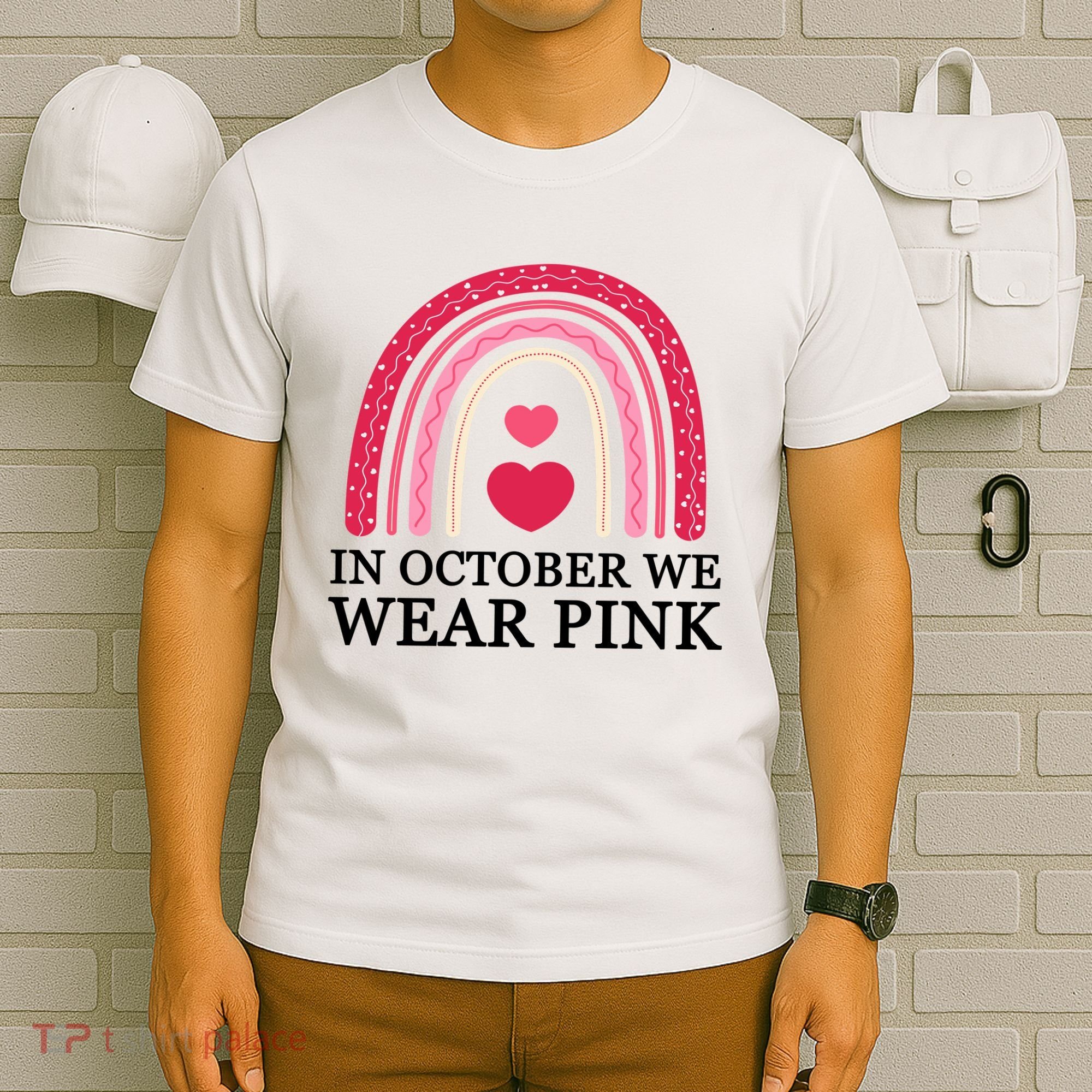 In October We Wear Pink Breast Cancer Rainbow T-Shirt