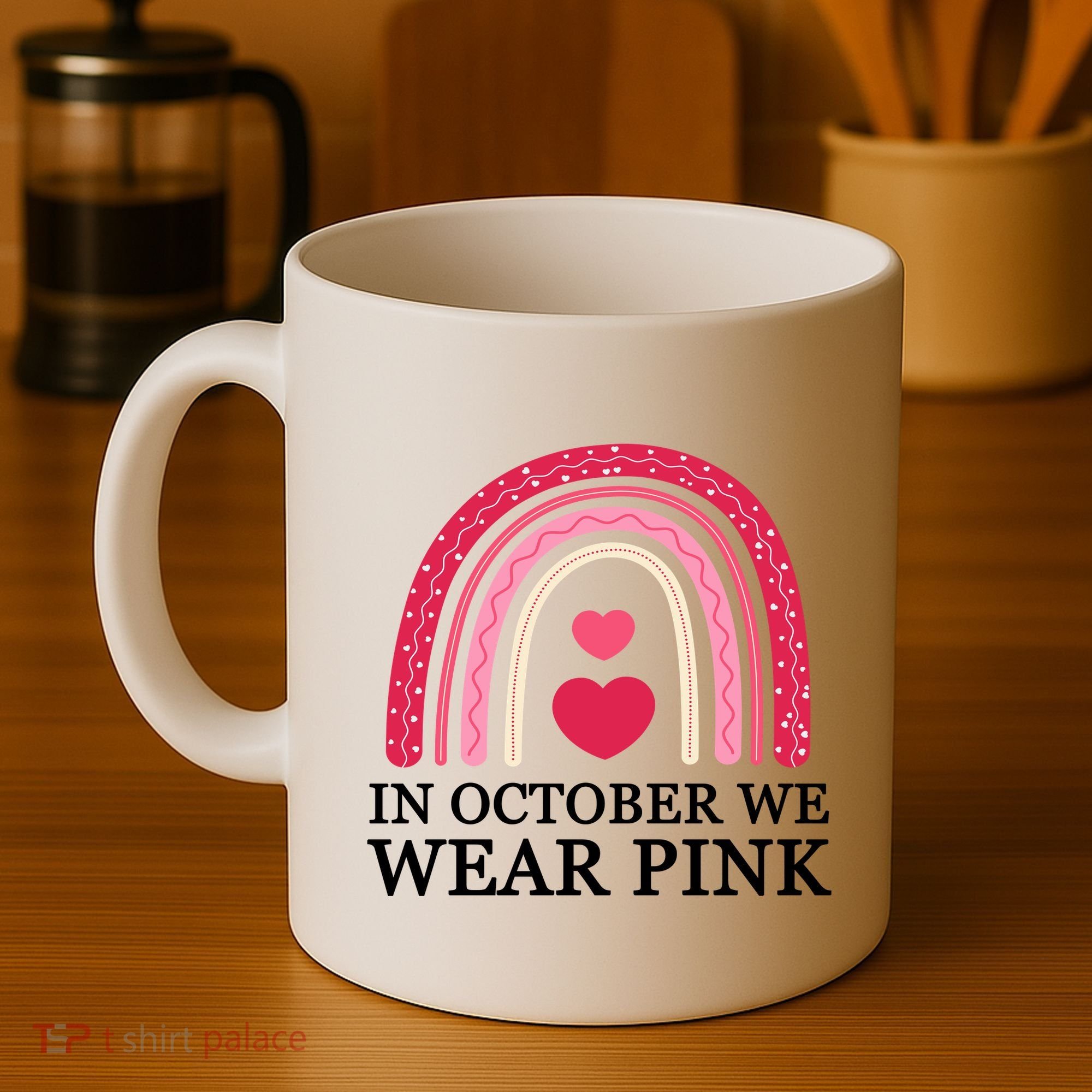 In October We Wear Pink Breast Cancer Rainbow Coffee Mug