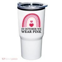 In October We Wear Pink Breast Cancer Rainbow Tumbler thumb 0