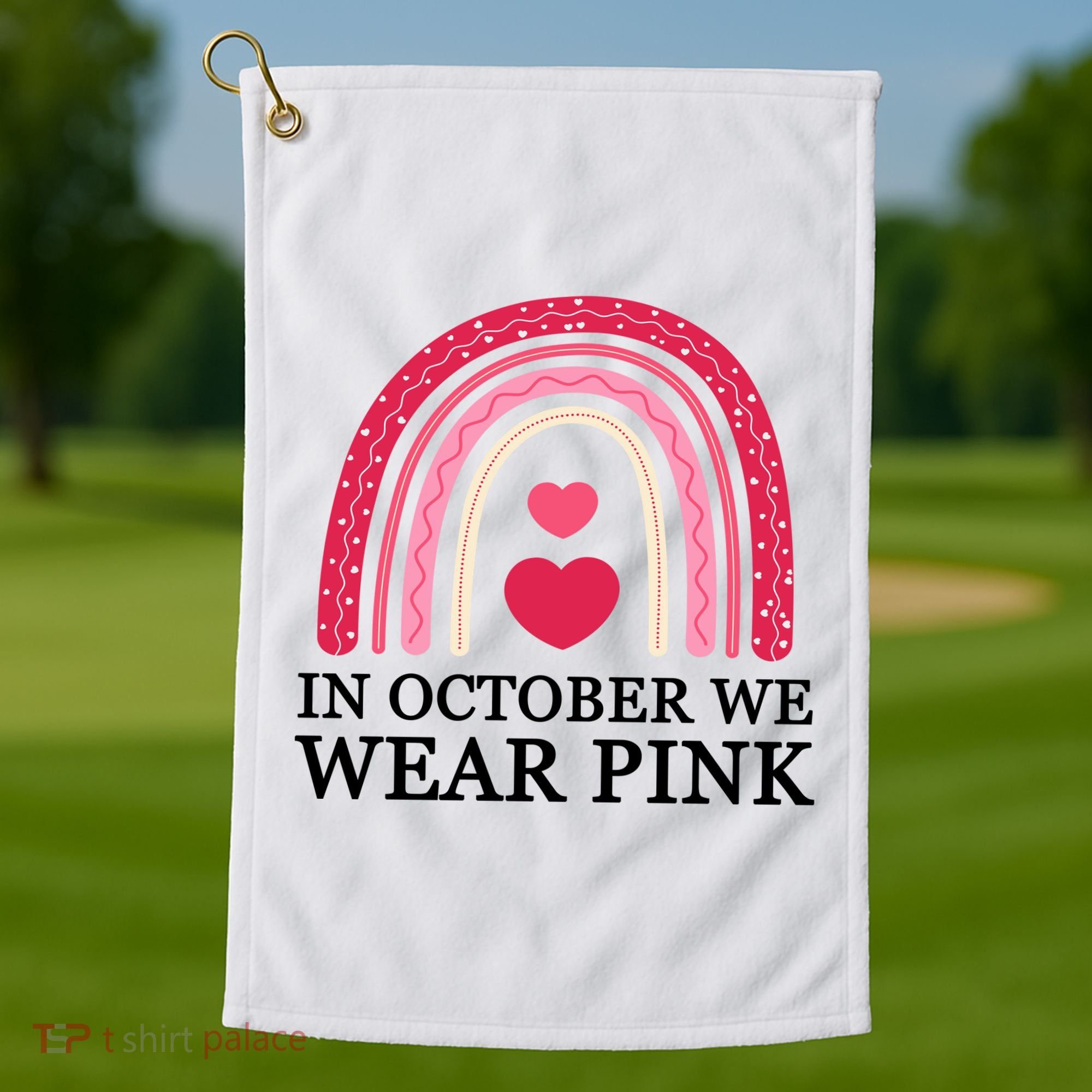In October We Wear Pink Breast Cancer Rainbow Golf Towel