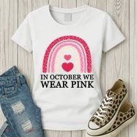 In October We Wear Pink Breast Cancer Rainbow Women's T-Shirt thumb 3