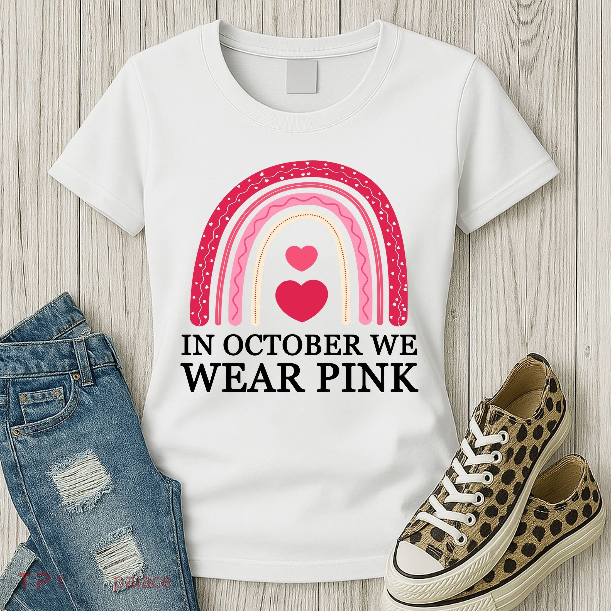 In October We Wear Pink Breast Cancer Rainbow Women's T-Shirt