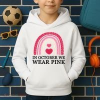 In October We Wear Pink Breast Cancer Rainbow Kids Hoodie thumb 2