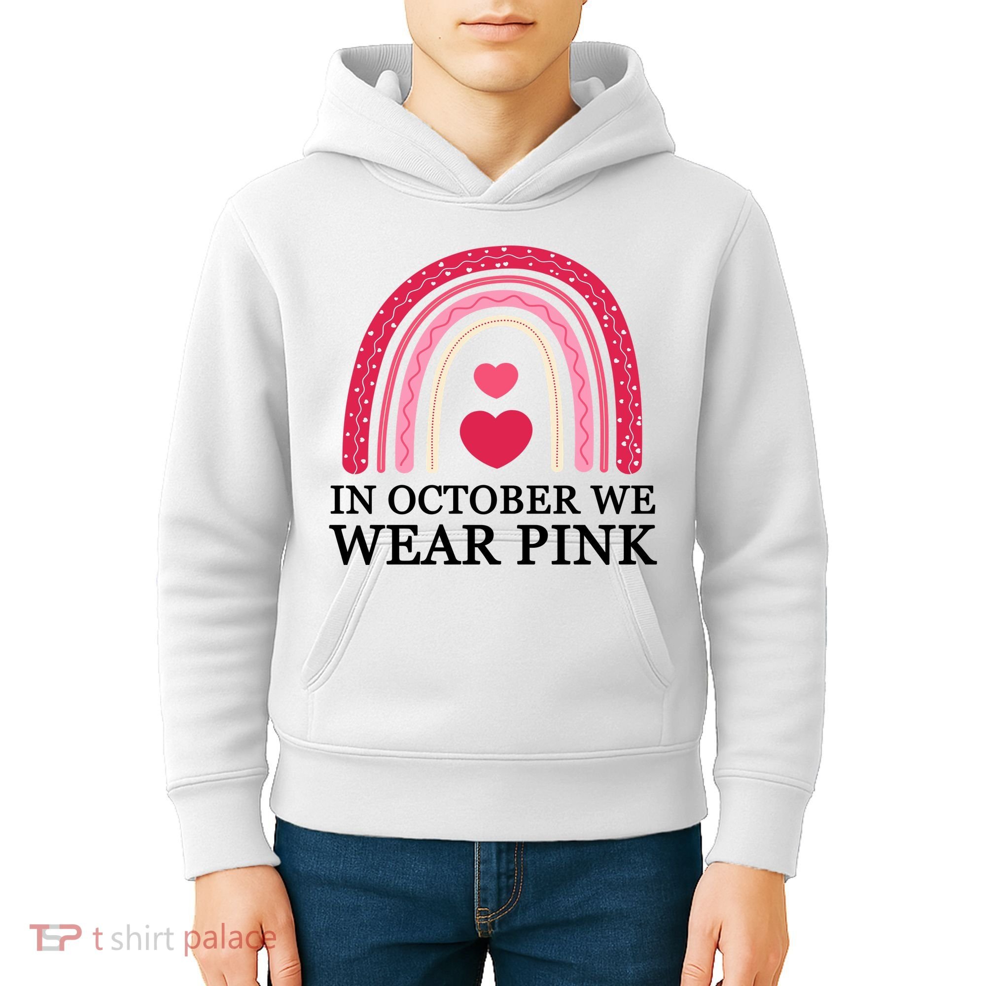 In October We Wear Pink Breast Cancer Rainbow Kids Hoodie