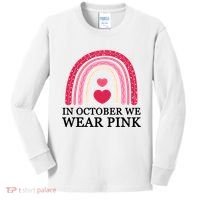 In October We Wear Pink Breast Cancer Rainbow Kids Long Sleeve Shirt thumb 0