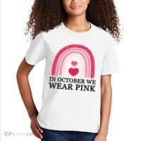 In October We Wear Pink Breast Cancer Rainbow Kids T-Shirt thumb 2