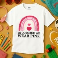 In October We Wear Pink Breast Cancer Rainbow Kids T-Shirt thumb 3