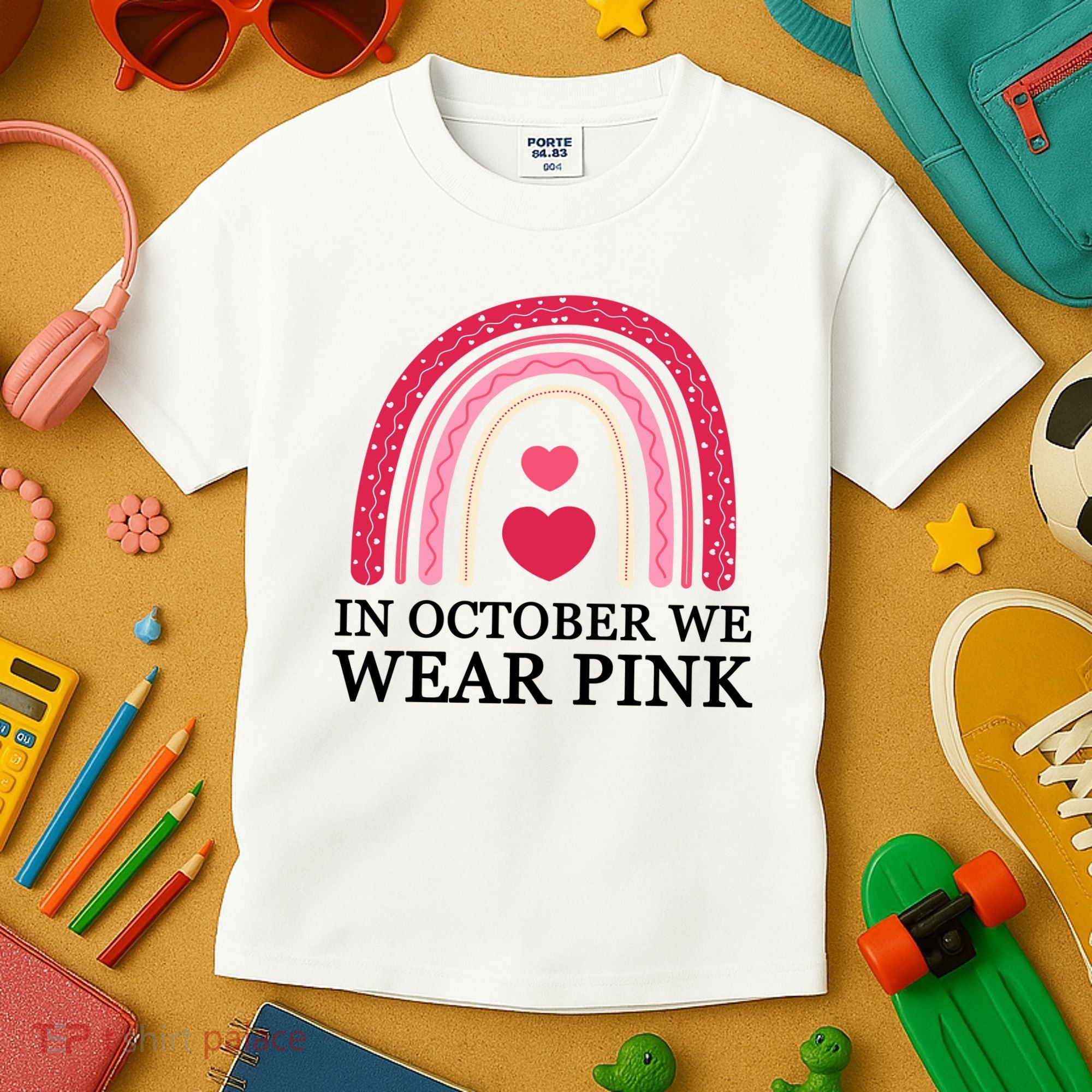 In October We Wear Pink Breast Cancer Rainbow Kids T-Shirt