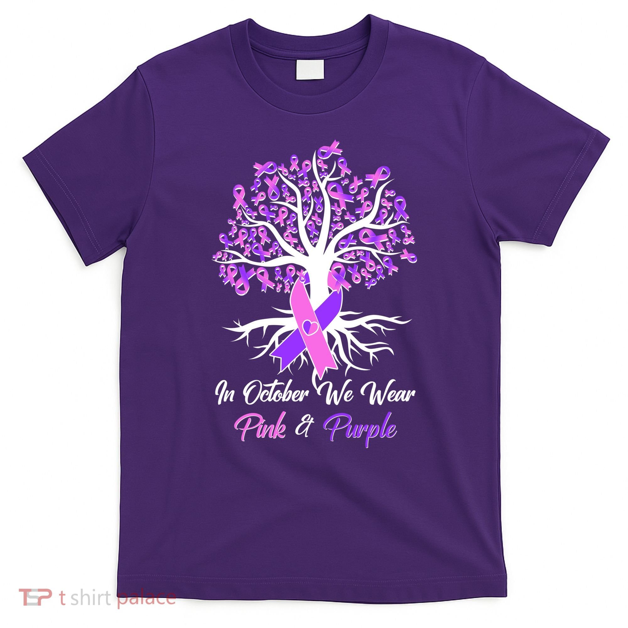 In October We Wear Pink And Purple Domestic Violence Breast Cancer Awareness T-Shirt