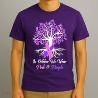 In October We Wear Pink And Purple Domestic Violence Breast Cancer Awareness T-Shirt thumb 3
