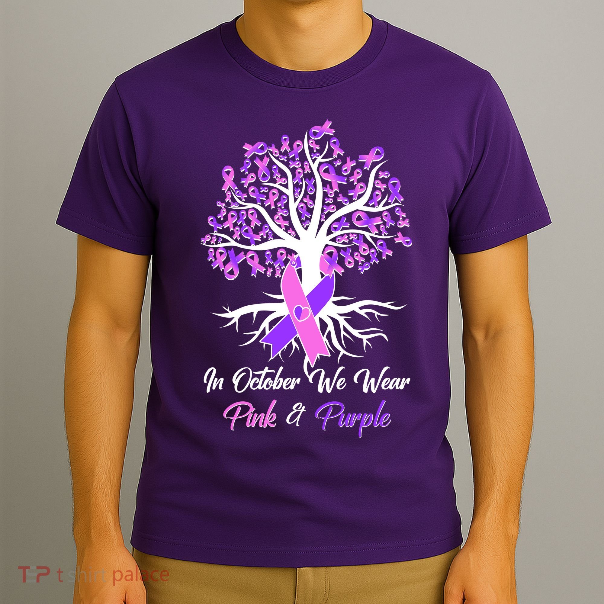In October We Wear Pink And Purple Domestic Violence Breast Cancer Awareness T-Shirt