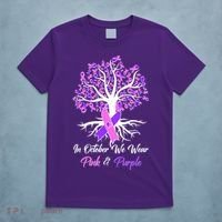 In October We Wear Pink And Purple Domestic Violence Breast Cancer Awareness T-Shirt thumb 5