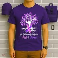 In October We Wear Pink And Purple Domestic Violence Breast Cancer Awareness T-Shirt thumb 6