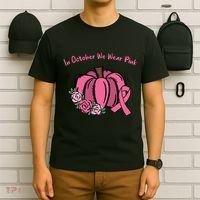 In October We War Pink Autumn Breast Cancer T-Shirt thumb 6