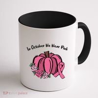 In October We War Pink Autumn Breast Cancer Coffee Mug thumb 1