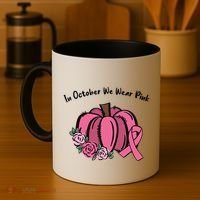In October We War Pink Autumn Breast Cancer Coffee Mug thumb 4