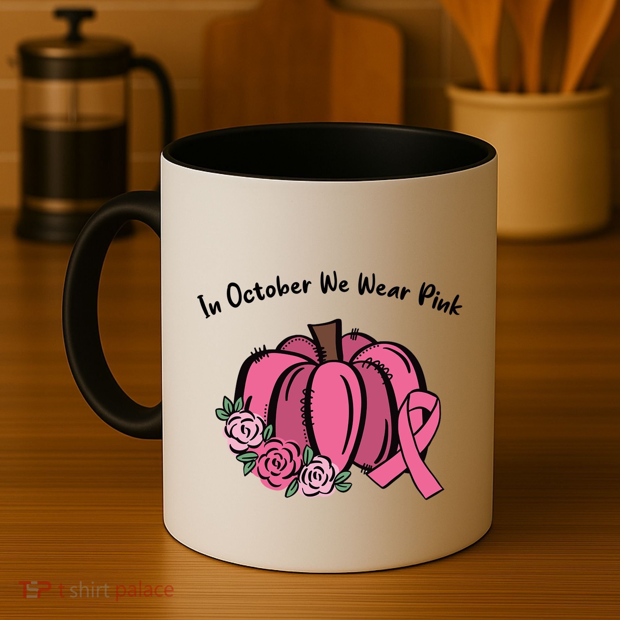 In October We War Pink Autumn Breast Cancer Coffee Mug