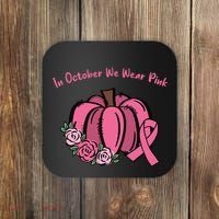 In October We War Pink Autumn Breast Cancer Coaster thumb 0